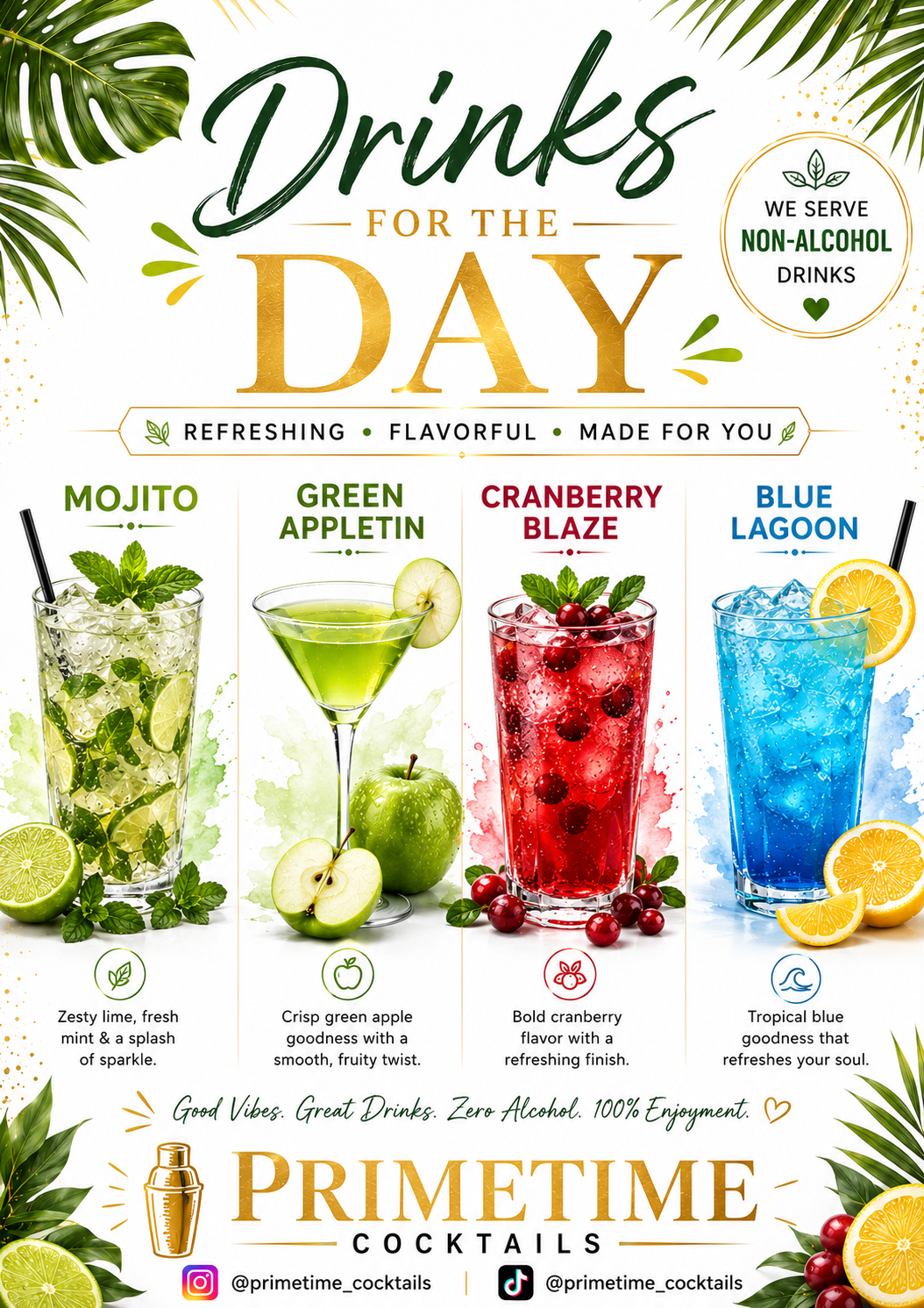 Drinks for the day menu